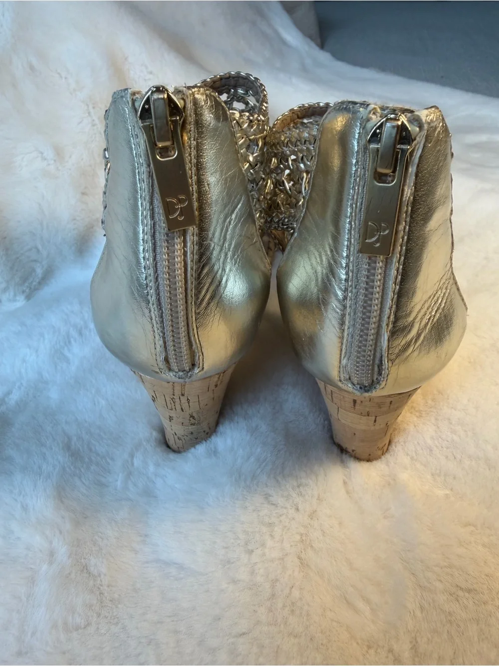 Donald J. Pliner Gold Jolie Metallic Woven Wedge Sandals - Size 7